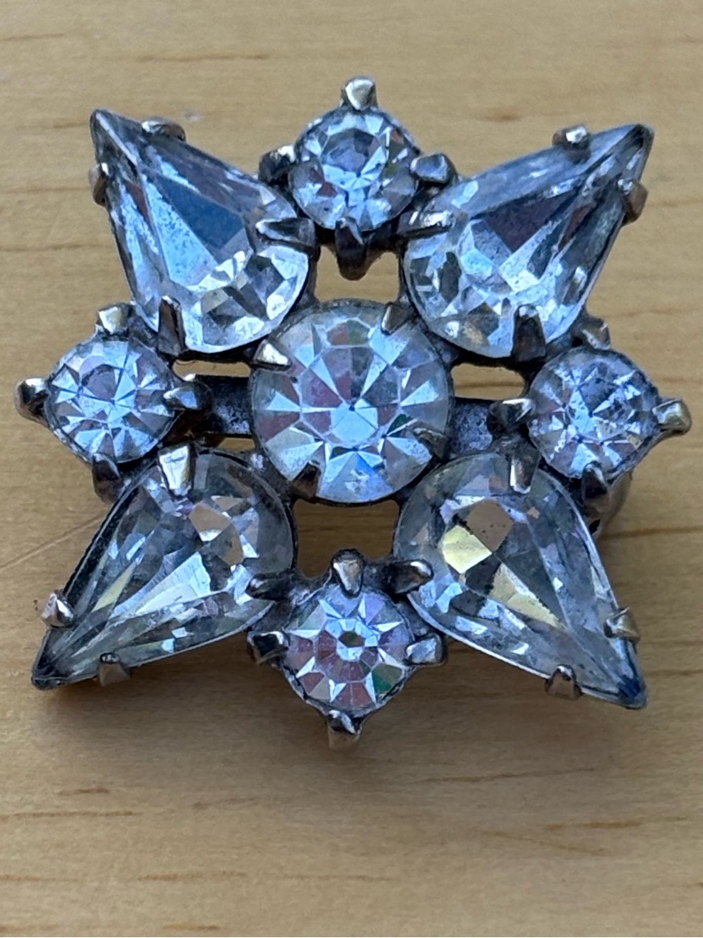 Vintage Silver-Tone Clear Crystal Floral Brooch - Women Jewelry